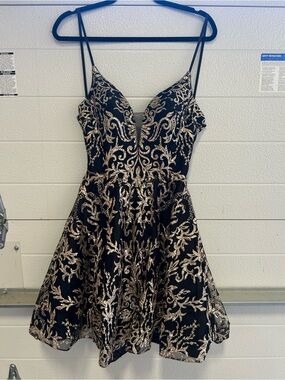 Black and Gold Spaghetti-Strap Mini Dress